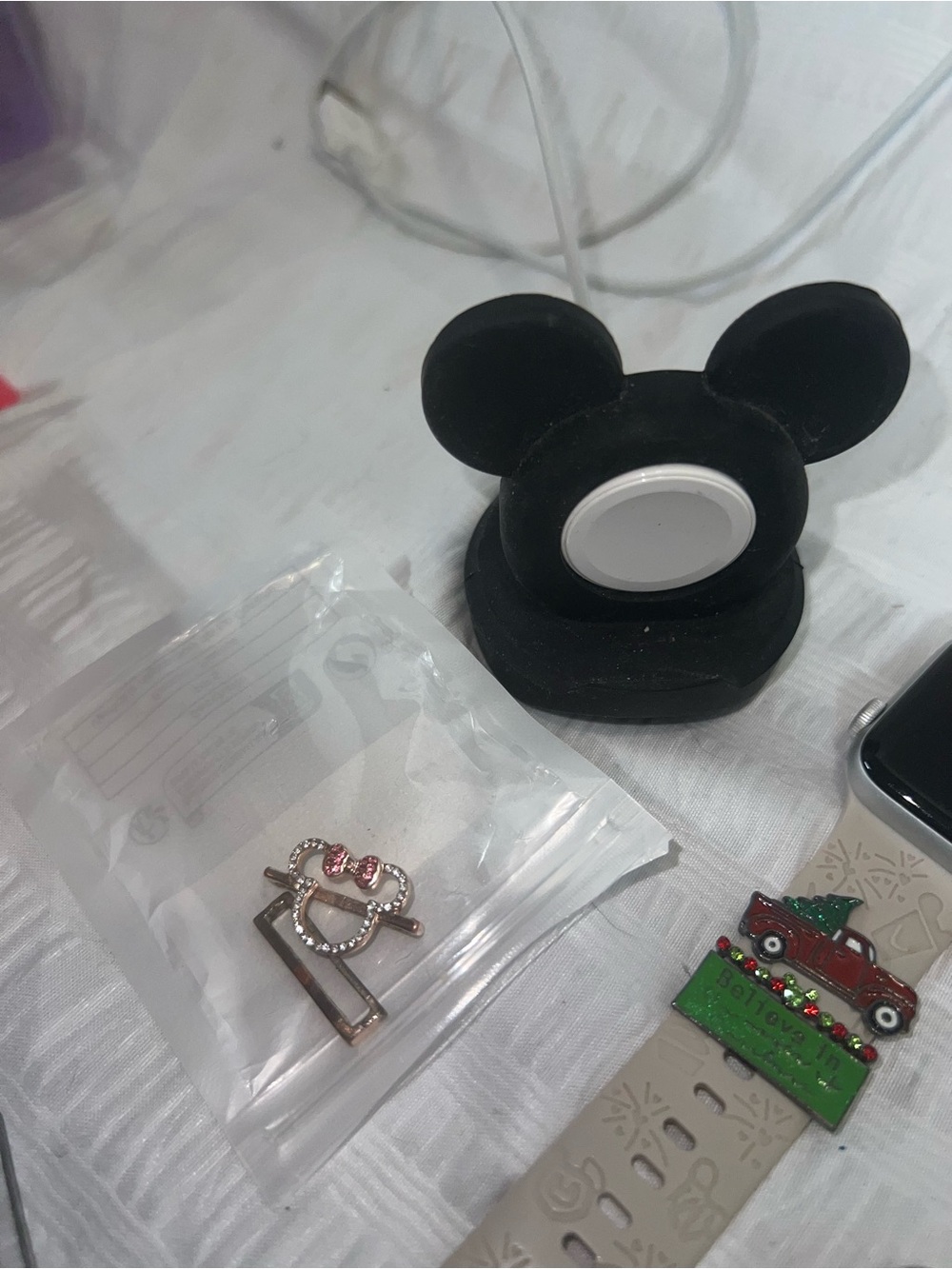 Apple Watch with Beige Sport Band and Beaded Bracelet Accent - Picture 2 of 7